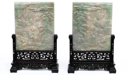 Mid Qing dynasty-a Pair Of Carved Jadeite table sCreens