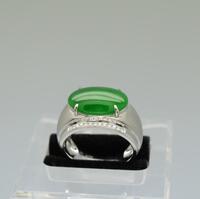 Fine Translucent Jadeite Jade Diamond Men's Ring