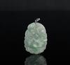 A Translucant Green Jadeite Carved Gold Fish in Lotus Pond Pendant - 2