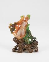 Qing - A Tri-Color Jadeite Carved Goddess With Wood Stand