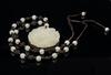 Qing - A Fine White Jade Carved 'Butteries And Flowers' Pendant with Jade Beads String Necklace - 3