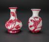 Qing - A Group Of Five White Overlay Red 'Flower, Cloud' Glass Vases And Cover Jar - 5