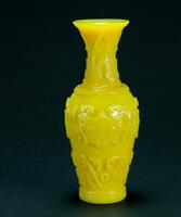 Qing - A Yellow Peking Glass Carved Beast Mask Vase