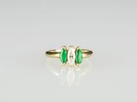 A Rhombus Sharp Emerald And Diamond With 14K Gold Ring Ring Size: 5