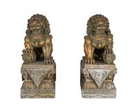 Late Qing/Republic- A Pair Of Solid Bronzed Lion