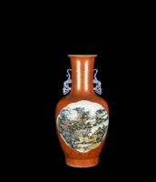 Qing- A Large Coral Red Famille-Rose Glit Glaze Vase