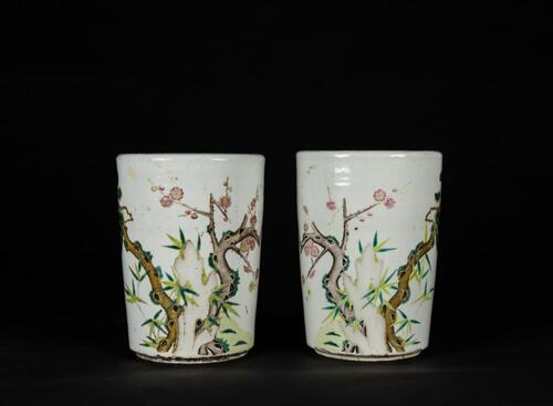 Late Qing- A Pair Of Famille-Glazed Vase