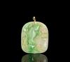 Republic-An Apple Green Jadeite Carved Koi,Pine Large Pendant