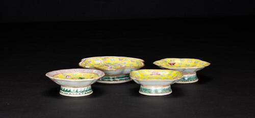 Late Qing/Republic- A Group Of Four Yallow Ground Famille Glaze Dishes