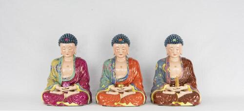 Early 20th Century-A Of Three Famille- Glazed Sambo Buddha