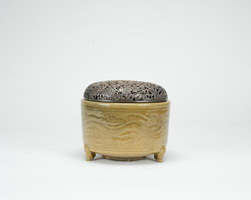 Ming-Longquan Tripod Censer With Silver Cover