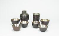 Qing-A Group Of Eight Carved Coconut Insert Tin Tea Set