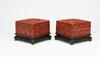 Qing-A Pair Of Cinnabar Lacquer'Litchi' Squar Cover Boxes,with wood stand - 3