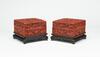 Qing-A Pair Of Cinnabar Lacquer'Litchi' Squar Cover Boxes,with wood stand - 4