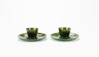 Qing - A Pair Of Spinach Jade Cup And Holder