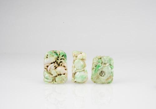 A Group Of Three Jadeite Carved Pendants