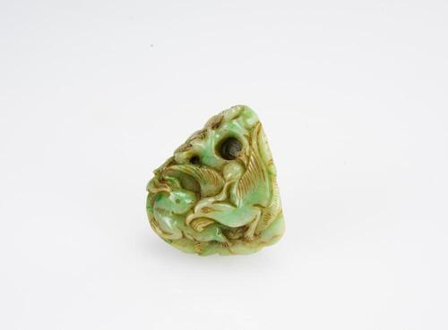 A Jadeite Carved Eagle And Rabbit Pendant