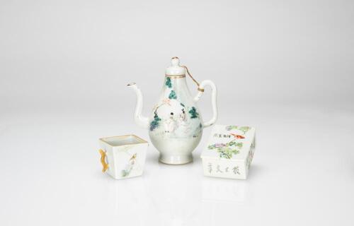 Late Qing - A Group Of Three Famille - Glazed Porcelains( Jar, Cup, Cover Box)