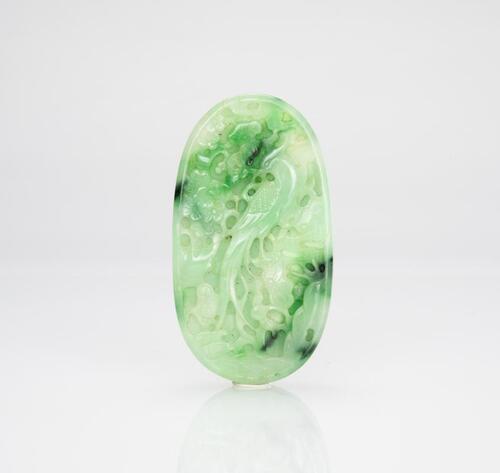 A Green Jadeite Carved Phoenix Pendant