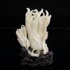 Late Qing-A White Jade Car ved Bergamot and Cicada With Woodstand - 5