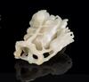 Late Qing-A White Jade Car ved Bergamot and Cicada With Woodstand - 7