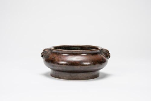 Late Qing - A Bronze Double Beast Handle Censer
