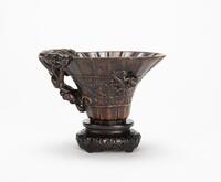 An Agarwood Carved Dragon Pattern Wine Cup (Woodstand)