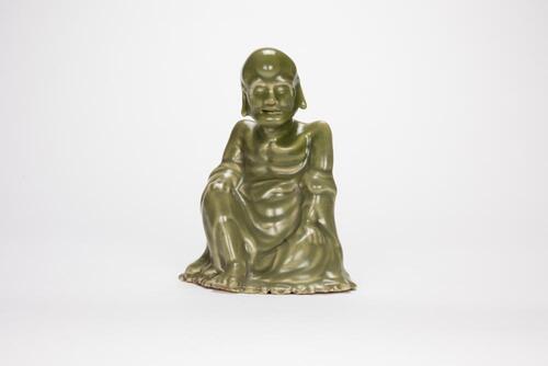 19th Century - A Celadon Glaze Seated Luohan Status