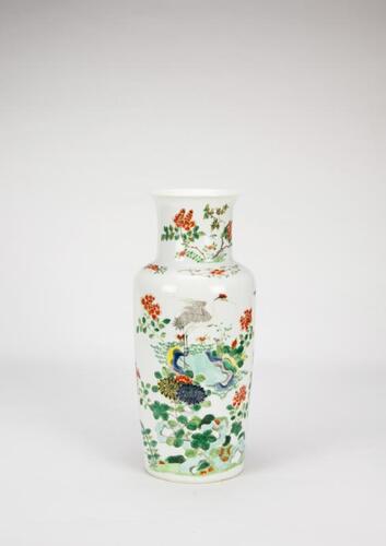 Late Qing/Republic - A Wucai 'Crane, Butterfly, Flowers' Vase