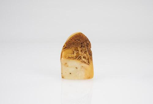 A Yellowish Jade Carved 'Deers And Pine' Seal