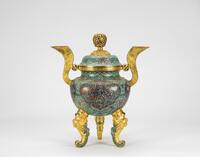 Late Qing/Republic-A Cloisonne Enamel �Lotus� Tripod Censer