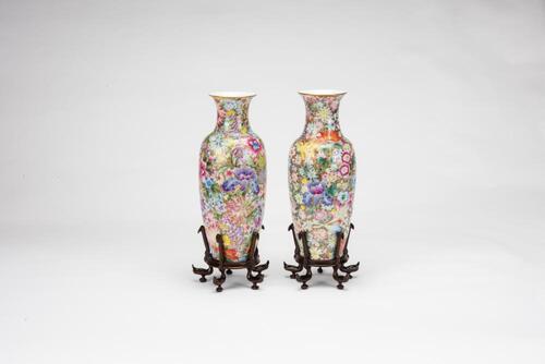 Late Qing/Republic-A Pair Of Famille-Glazed "Flowers" Vase