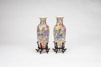 Late Qing/Republic-A Pair Of Famille-Glazed "Flowers" Vase