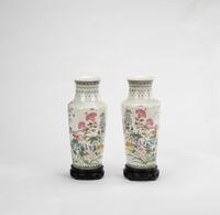Republic - A Pair Of Famille- Glazes "Flowers" Vases