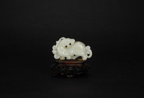 Qing-A White Jade Carved Beast