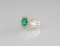Ladies 14K White Gold Fancy Emerald Mounted With 42 Diamond Ring,