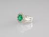 Ladies 14K White Gold Fancy Emerald Mounted With 42 Diamond Ring,