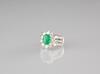 Ladies 14K White Gold Fancy Emerald Mounted With 42 Diamond Ring, - 2