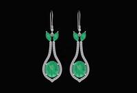 Certif ied 4.84 Ctw Emerald And Diamond SI2/ I1 14K White Gold Wire Hook Earrings