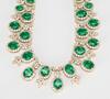 23 Prong Set Oval Mixed Cut Natural Emeralds Diamond Mounted 14 K Gold Necklace - 2