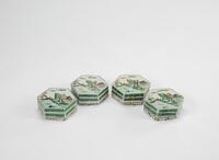 Late Qing-A Group Of Four Famille Glazed Pentagon Shape Cover Boxes