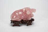 Republic-A Pink Crystal Carved Buffalo With Woodstand