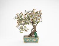 Republic-A Jade And Hard Stone Grape Tree In A Cloisonne Enamel Jardiniere