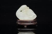 Qing-A White Jade Car ved Goose (woodstand)