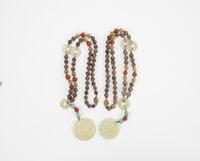 Early 20th Century-A Two Hardstone Beads Nicklace and White Jade Pendants