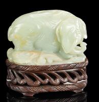 Qing-A White Jade Carved Elephant with WoodStand