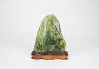 Late Qing/Republic - A Jasper Green Boulder, With Woodstand