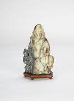 Late Qing/Republic-A Black And White Jade Carved Shou Lao ,Wood Stand