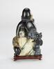 Late Qing/Republic-A Black And White Jade Carved Shou Lao ,Wood Stand - 3
