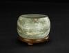 Late Qing - A Green Jade Carved Flower Papper Weight, Woodstand - 3